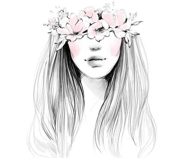عکس نقاشی صورت زن با گل