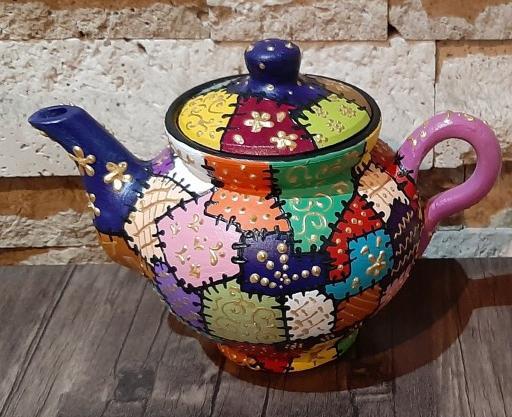 عکس نقاشی روی سفال طرح چهل تکه