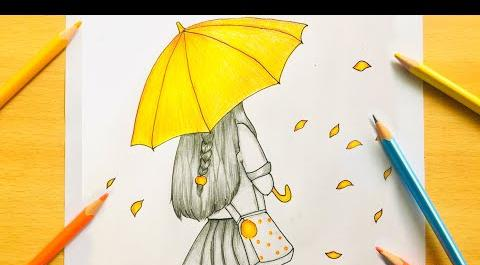 عکس نقاشی دخترانه چتر