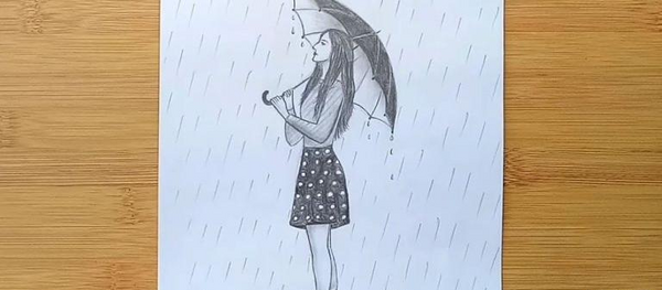 عکس نقاشی دخترانه چتر