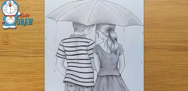عکس نقاشی دختر و پسر ساده