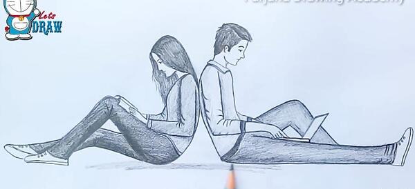 عکس نقاشی دختر و پسر ساده