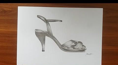 عکس طراحی کفش پاشنه بلند با مداد