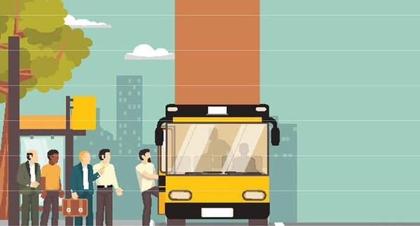 عکس ایستادن در صف اتوبوس
