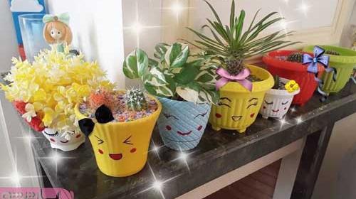 عکس ایده تزیین گلدان پلاستیکی
