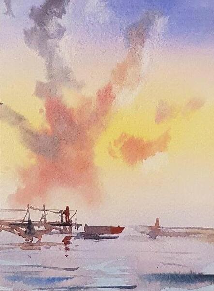 عکس غروب آفتاب با آبرنگ