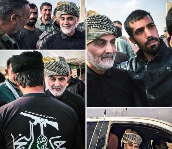 عکس حاج قاسم سلیمانی با چفیه عربی