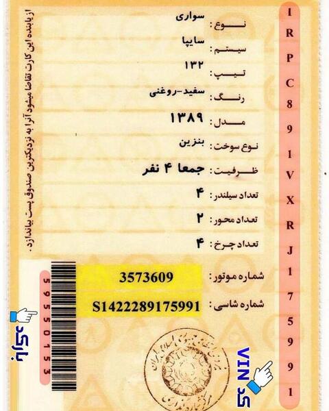 عکس پشت کارت ماشین