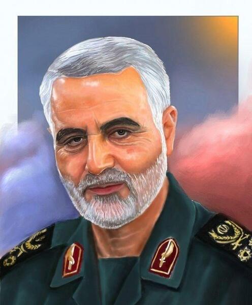 عکس نقاشی حاج قاسم سلیمانی بچه گانه