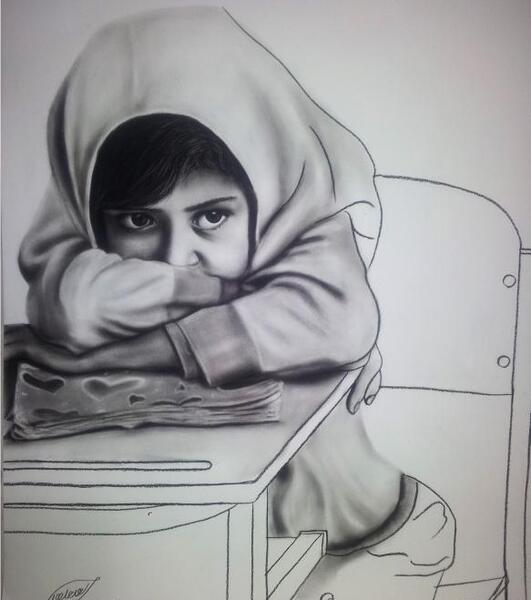 عکس نقاشی دختر سیاه قلم
