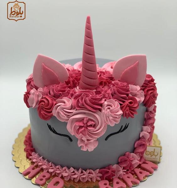 عکس کیک تولد طوسی صورتی