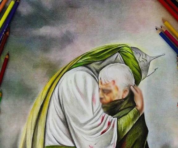 عکس سلیمانی در آغوش امام حسین