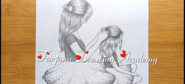 عکس مادر دختری برای نقاشی