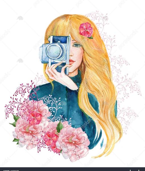 عکس نقاشی دختر با گل طبیعی