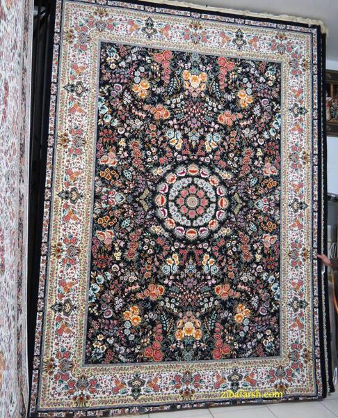 عکس فرش گل ریز سرمه ای