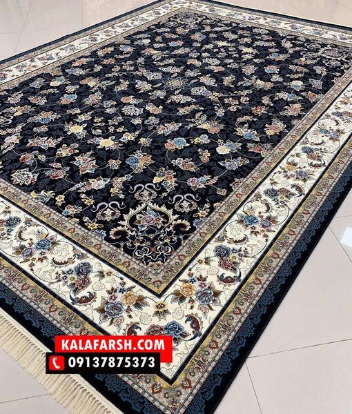عکس فرش گل ریز سرمه ای