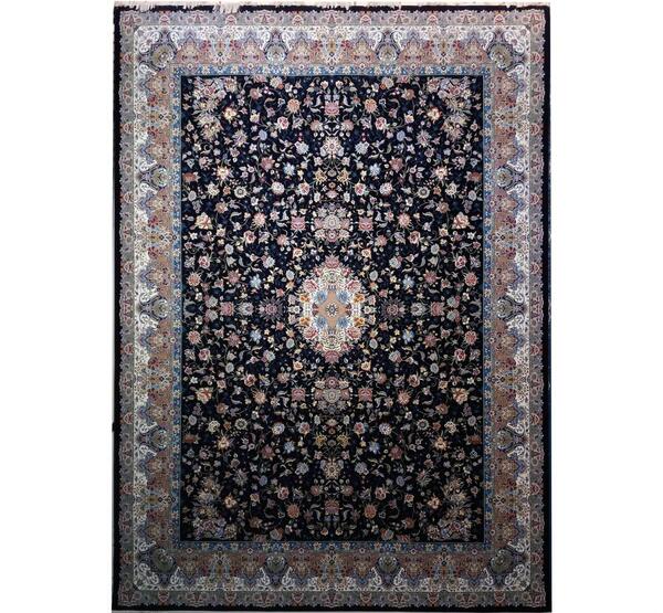 عکس فرش گل ریز سرمه ای