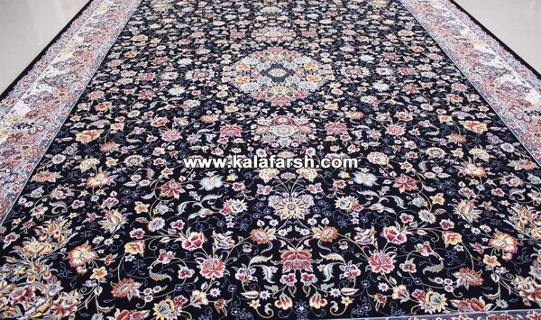 عکس فرش گل ریز سرمه ای