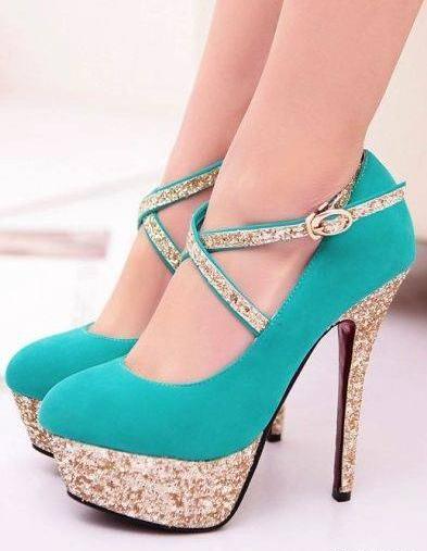 عکس کفش پاشنه بلند فیروزه ای