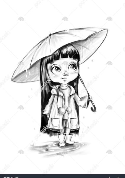 عکس نقاشی دختر در باران