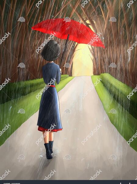 عکس نقاشی دختر در باران