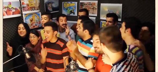 عکس پشت صحنه صداگذاری باب اسفنجی