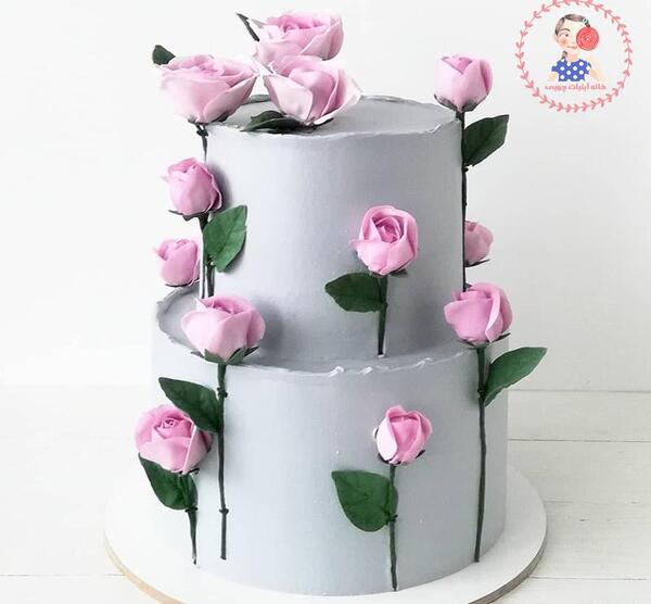 عکس کیک طوسی صورتی