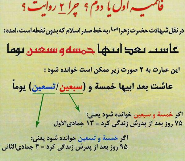 عکس تقویم وفات حضرت فاطمه
