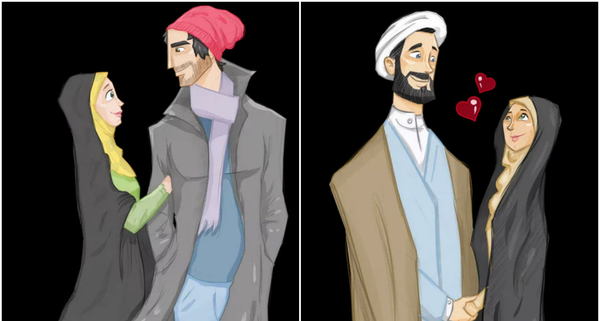 عکس کارتونی زن و شوهر مذهبی