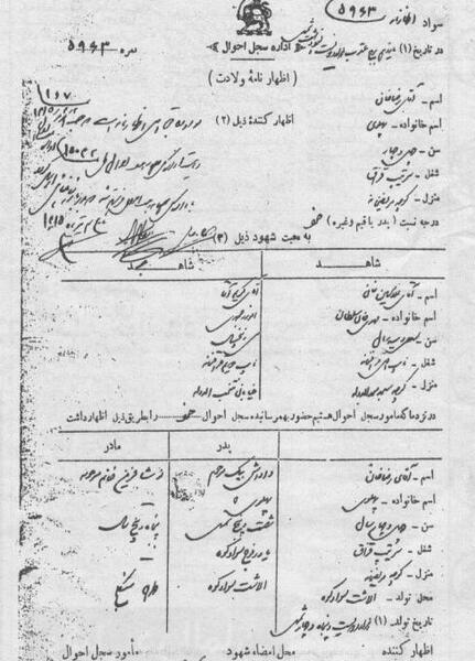 عکس شناسنامه رضا شاه