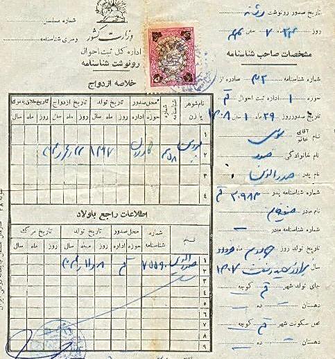 عکس شناسنامه رضا شاه