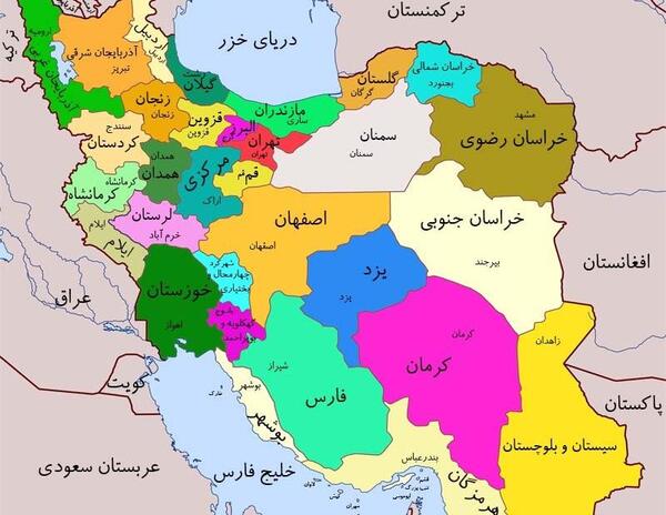 عکس نقشه ایران همراه اسم شهرها