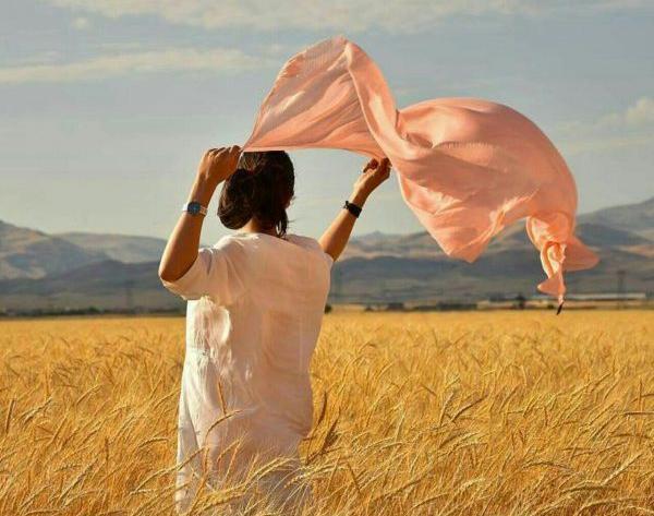 عکس دختر تنها در گندم زار