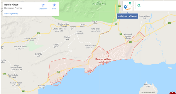 عکس بندرعباس در نقشه ایران