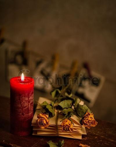 عکس گل رز و شمع