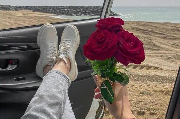 عکس گل نرگس جلوی ماشین