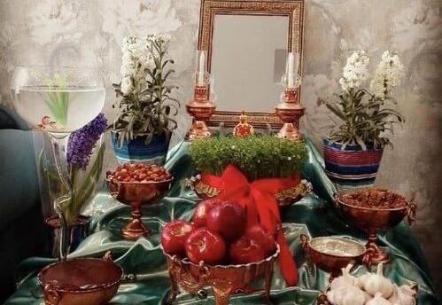 عکس ایده چیدمان هفت سین با ظروف مسی