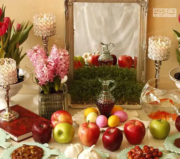عکس ایده چیدمان هفت سین با ظروف مسی