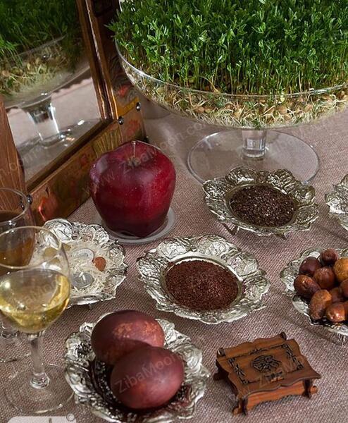 عکس ایده چیدمان هفت سین با ظروف مسی