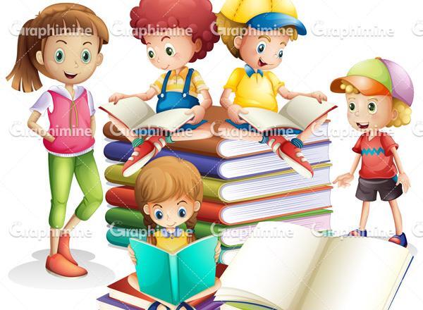 عکس کارتونی پسر در حال کتاب خواندن