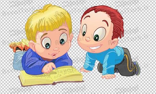 عکس کارتونی پسر در حال کتاب خواندن