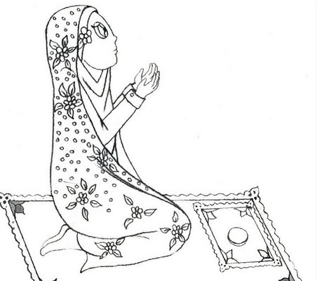 عکس نقاشی یک دختر در حال نماز خواندن