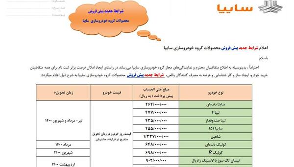 عکس محصولات پیش فروش سایپا