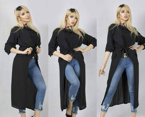 عکس مانتو جلو باز با شلوار لی