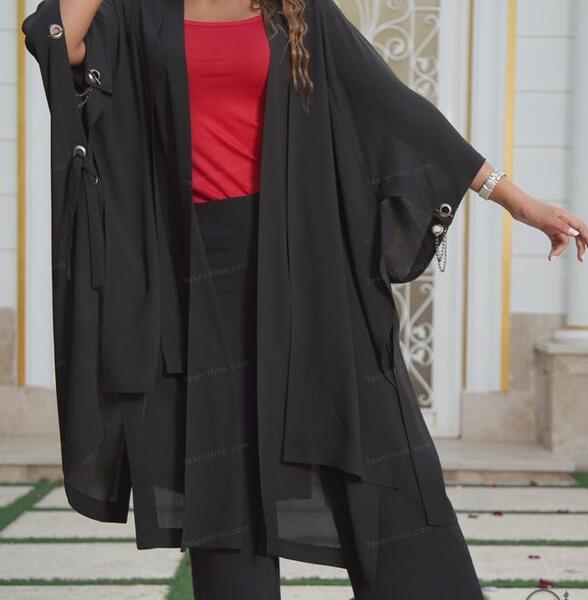 عکس مانتو حریر مشکی جلو باز