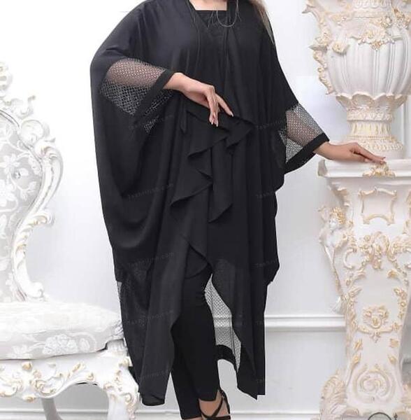 عکس مانتو حریر مشکی جلو باز