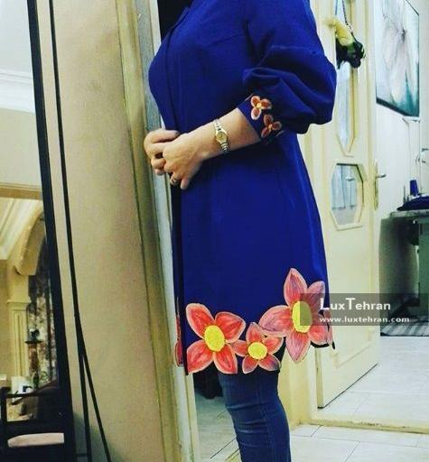 عکس مانتو آبی کاربنی بلند