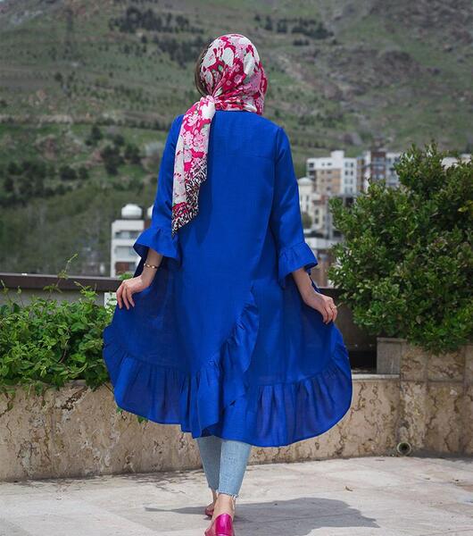 عکس مدل مانتو آبی کاربنی
