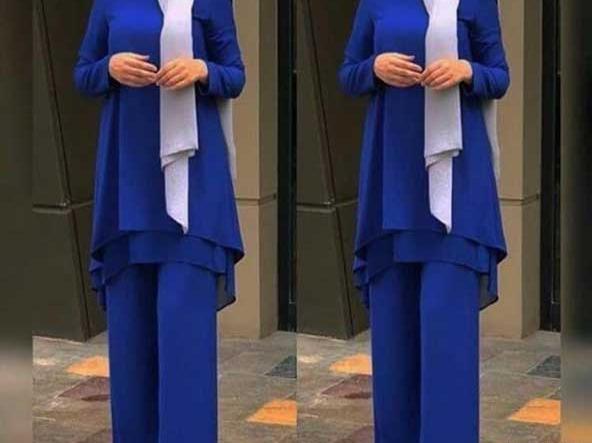 عکس مدل مانتو آبی کاربنی