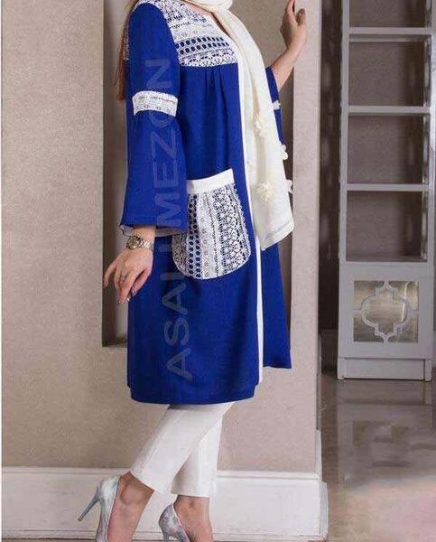 عکس مدل مانتو آبی کاربنی